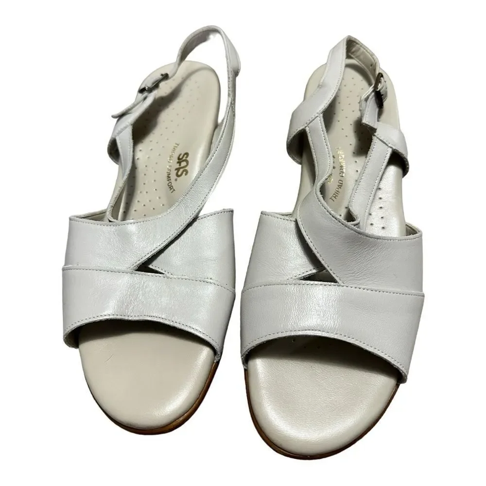 SAS Caress Size US 10.5N Sandal Bone Leather Buckle Tripad Comfort Wedge